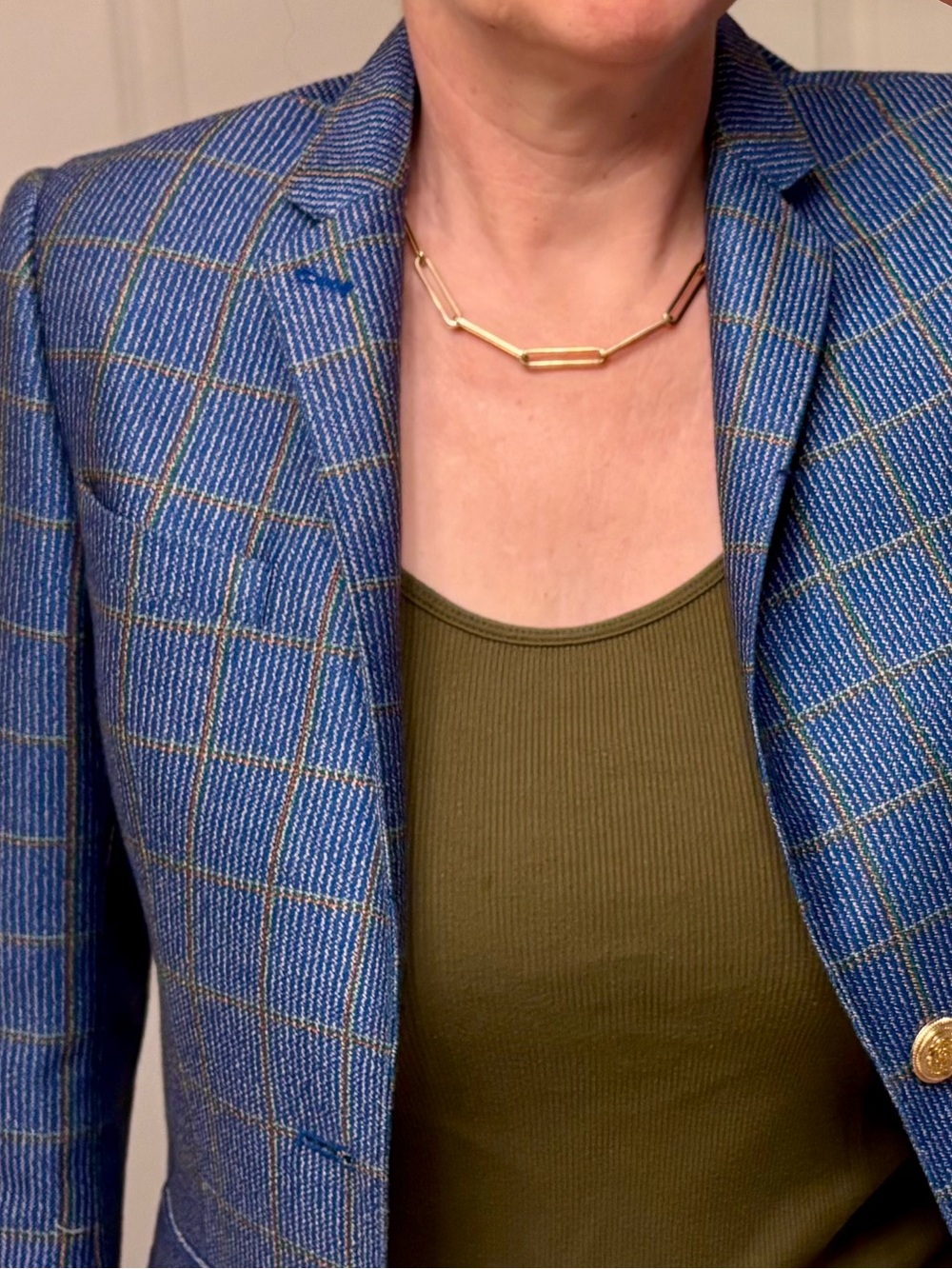 Italian Blue Windowpane Blazer with contrasting trim